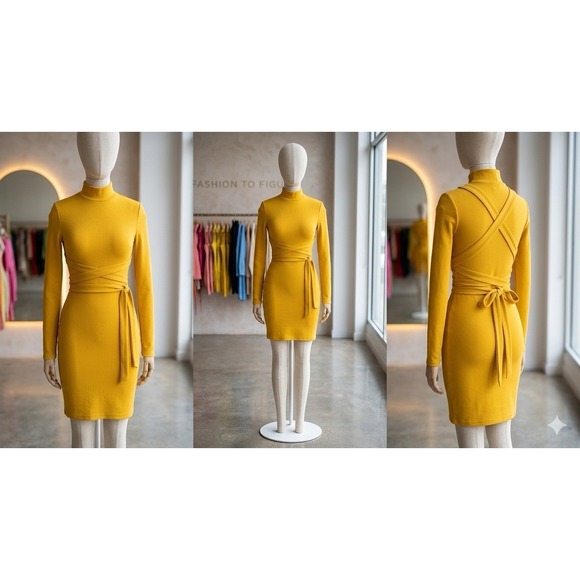 Fashion to Figure Dresses & Skirts - fashion to figure women's dress yellow mock neck dress with wrap-around straps